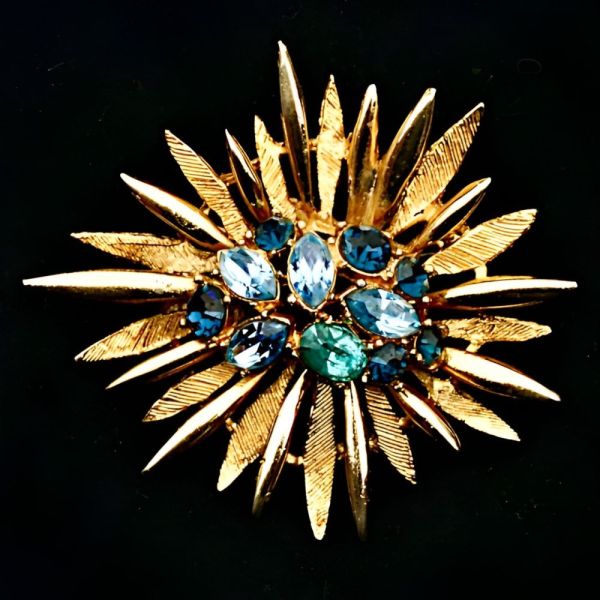 Multi Blue Rhinestone Brooch by Exquisite circa 1960s